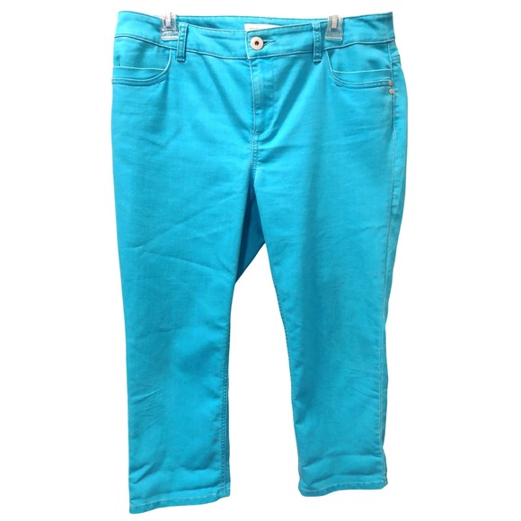 Chicos Platinum Denim Capri Pants Womens Size 2 Turquoise Blue - Picture 1 of 5